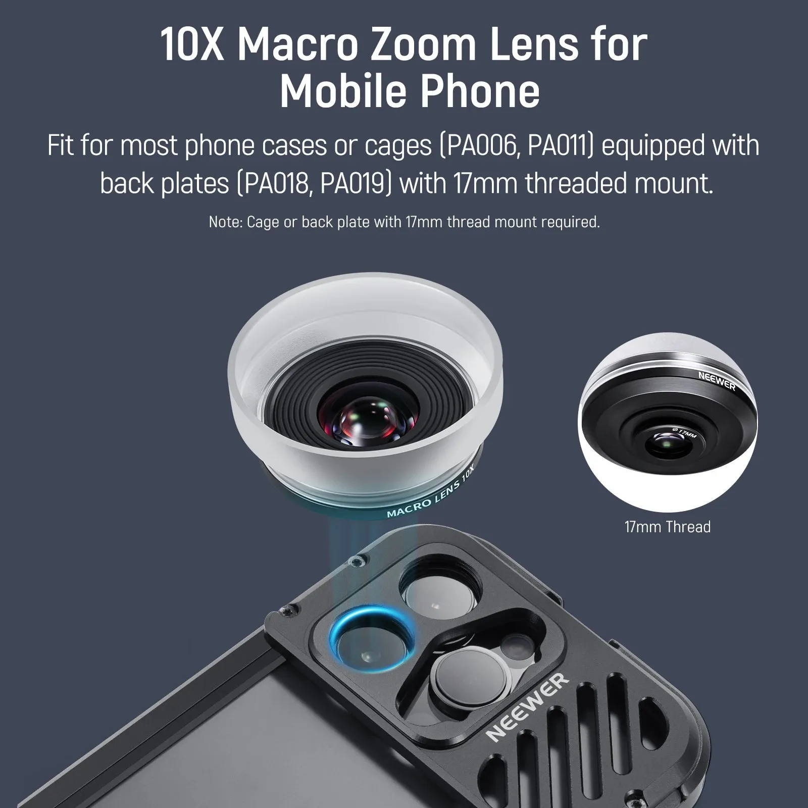 10x Macro Lens with Detachable Hood for Iphone & Samsung 17mm Adapter
