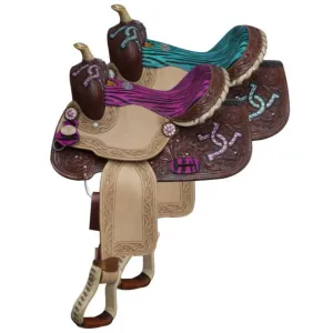13" DOUBLE T YOUTH BARREL SADDLE WITH ZEBRA PRINT SEAT