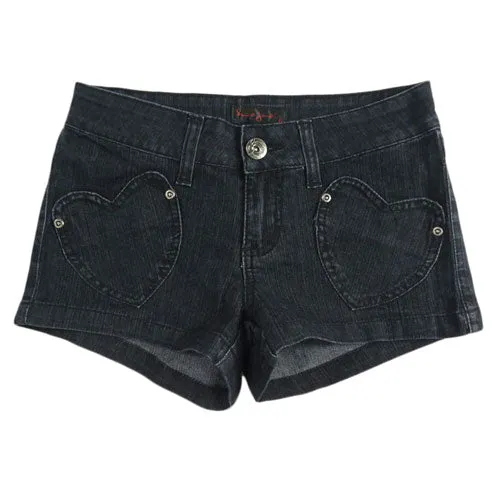 Black Denim Shorts  Heart Pocket