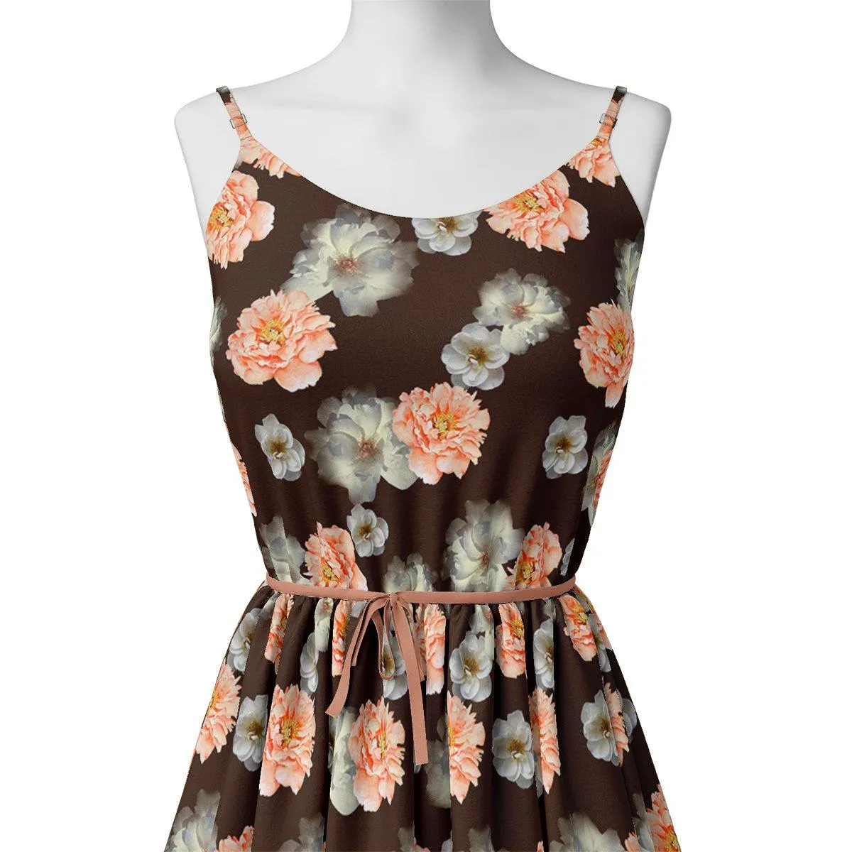 Blooming Orange Roses With Grey Digital Printed Fabric - Silk Crepe