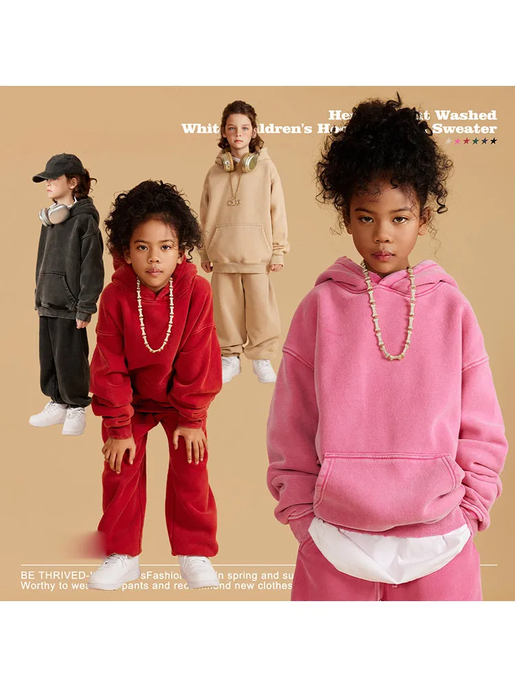 Casual Washed Pocket Kids Hoodies