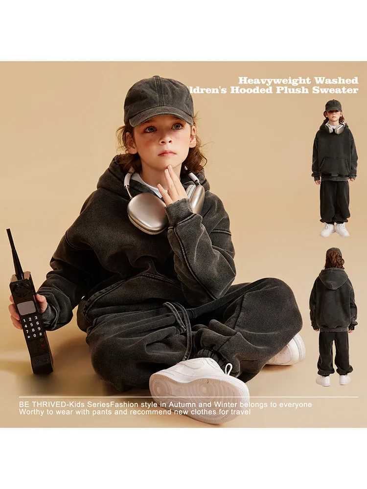 Casual Washed Pocket Kids Hoodies