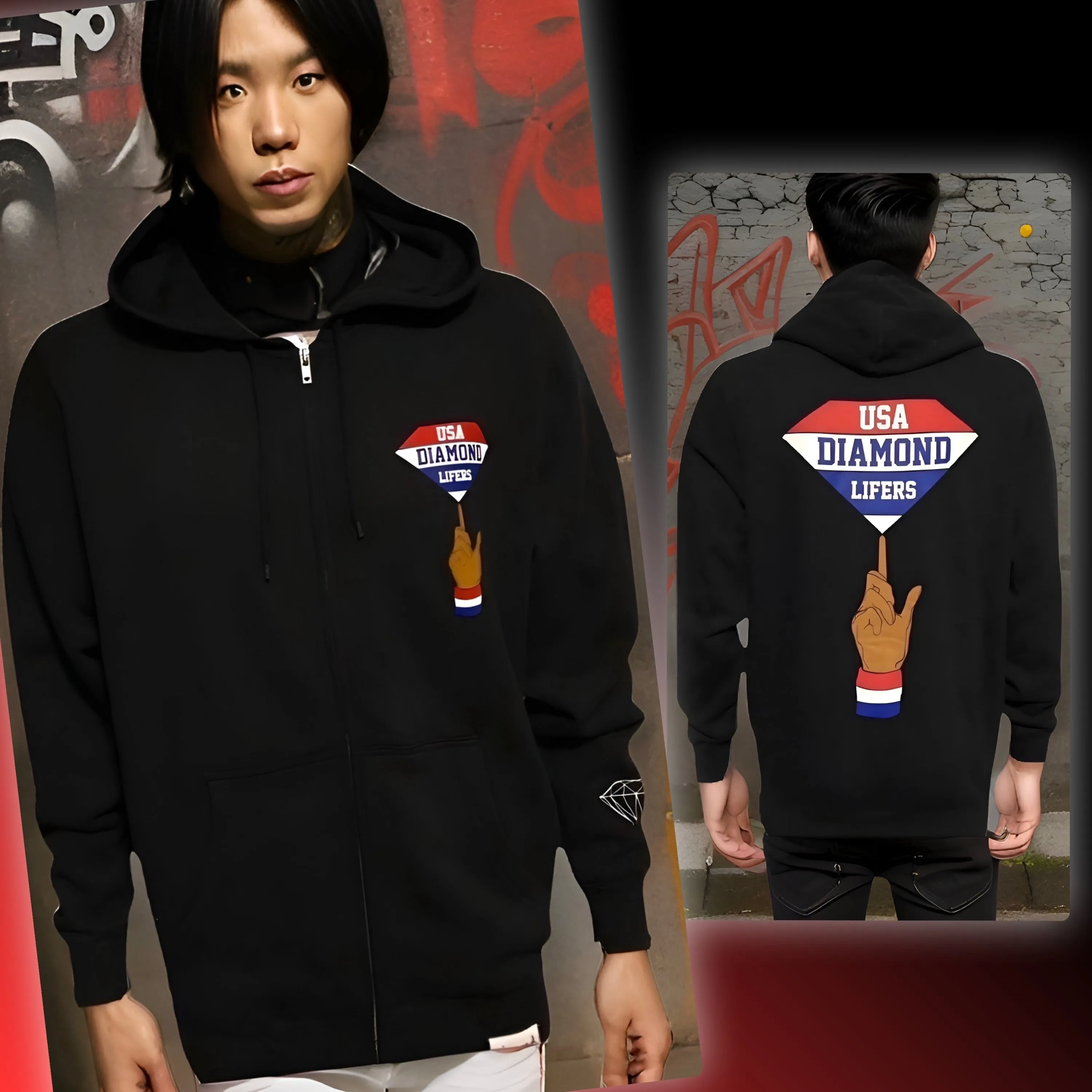 ^DIAMOND SUPPLY CO.^ (BLACK) *USA DIAMOND LIFERS* ZIP UP HOODY