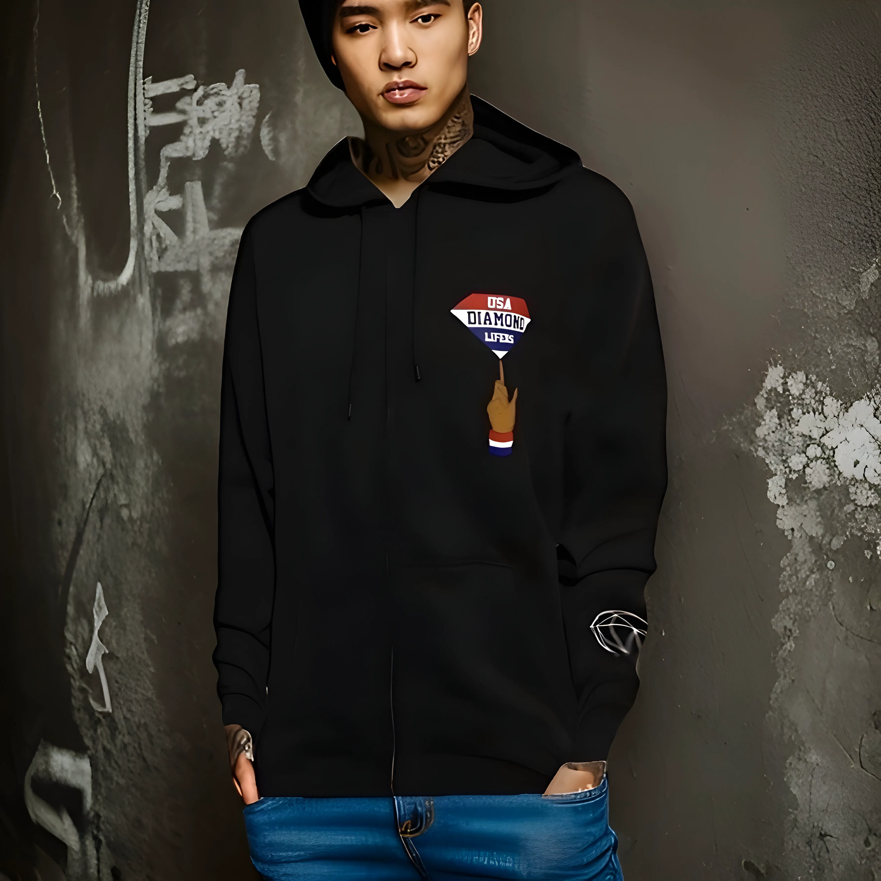 ^DIAMOND SUPPLY CO.^ (BLACK) *USA DIAMOND LIFERS* ZIP UP HOODY