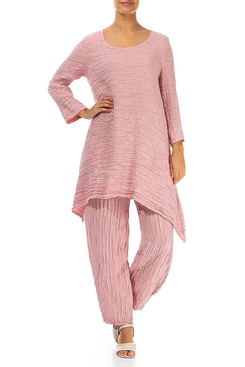 Dropped Edge Powder Pink Crinkled Silk Tunic