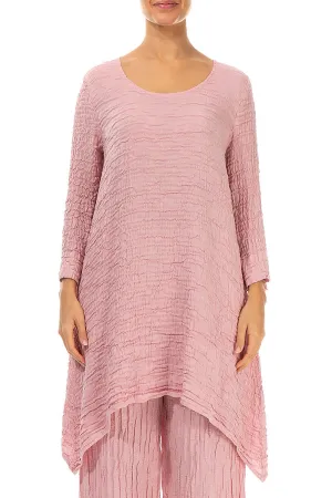 Dropped Edge Powder Pink Crinkled Silk Tunic