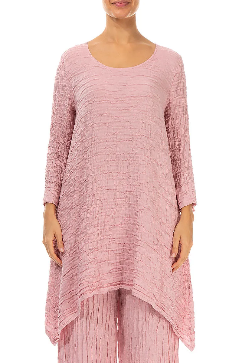 Dropped Edge Powder Pink Crinkled Silk Tunic
