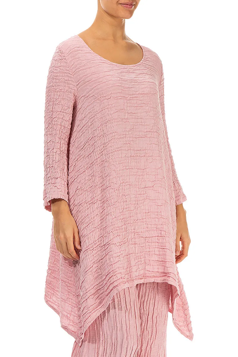 Dropped Edge Powder Pink Crinkled Silk Tunic