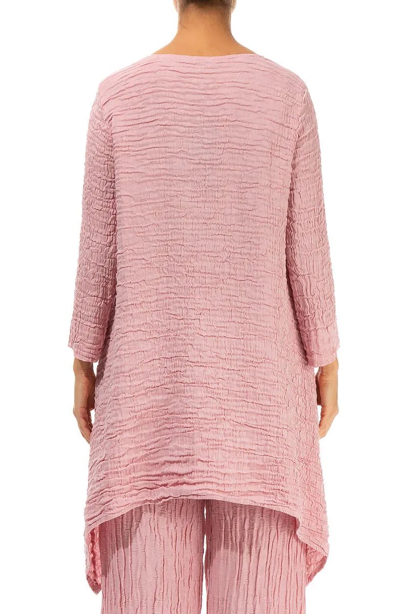 Dropped Edge Powder Pink Crinkled Silk Tunic
