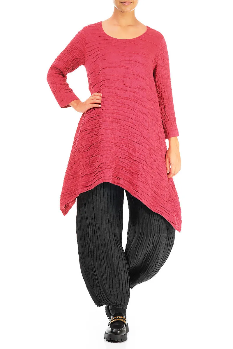 Dropped Edge Raspberry Crinkled Silk Tunic