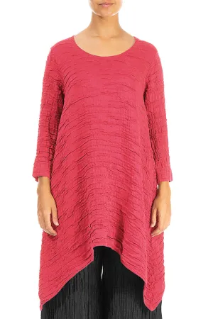 Dropped Edge Raspberry Crinkled Silk Tunic