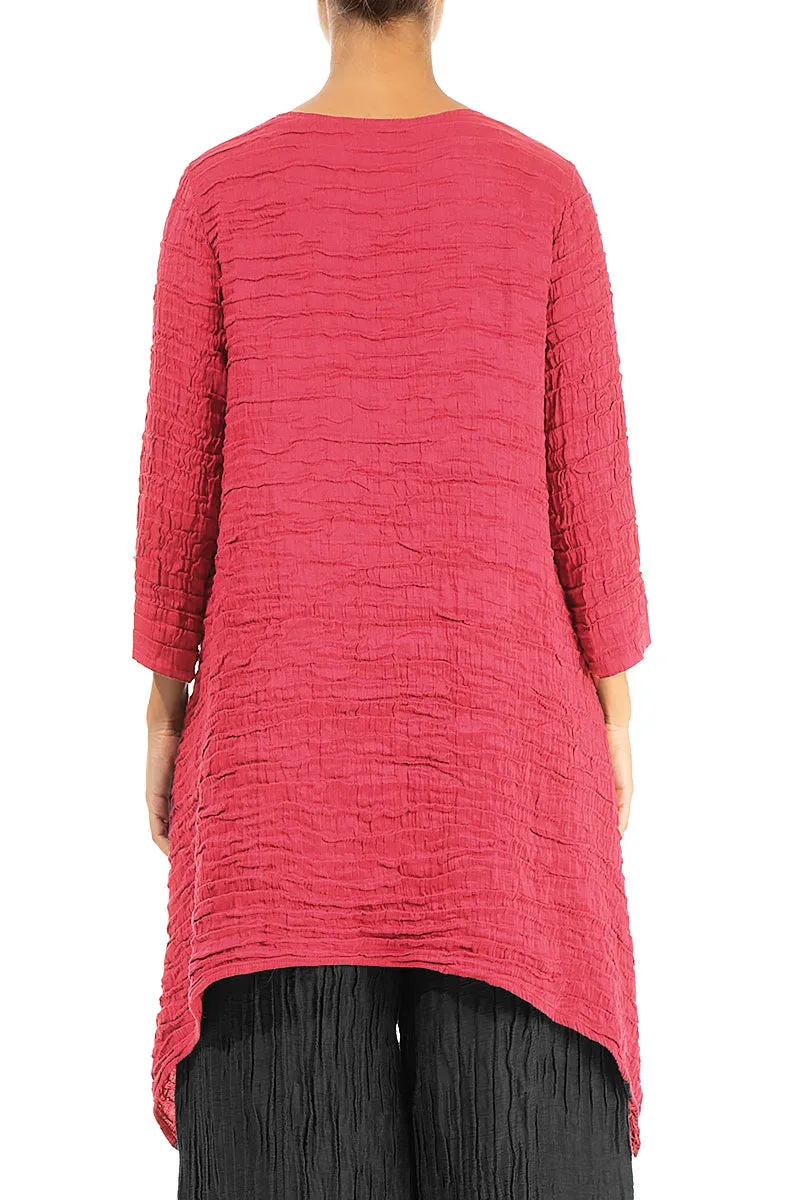Dropped Edge Raspberry Crinkled Silk Tunic