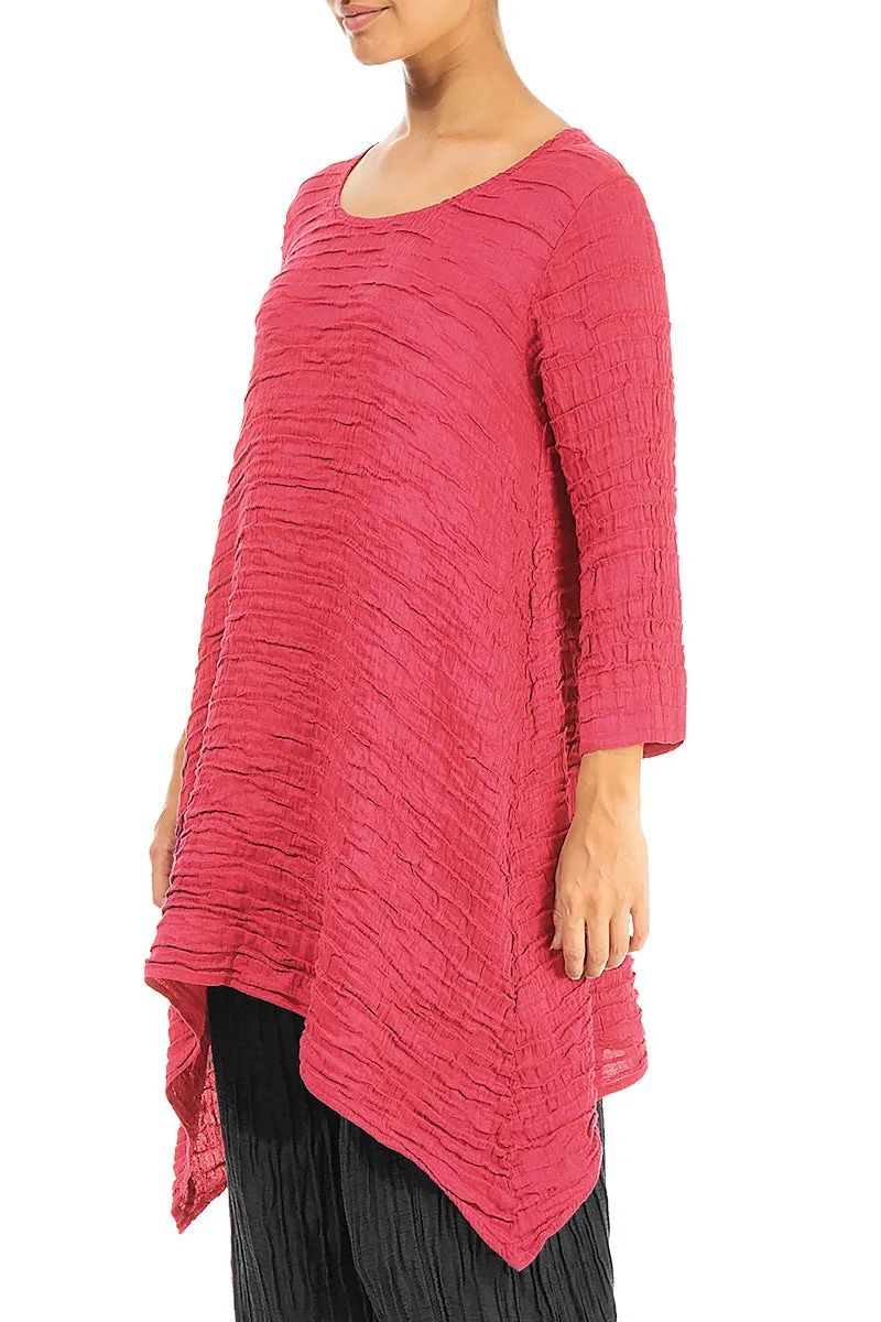 Dropped Edge Raspberry Crinkled Silk Tunic