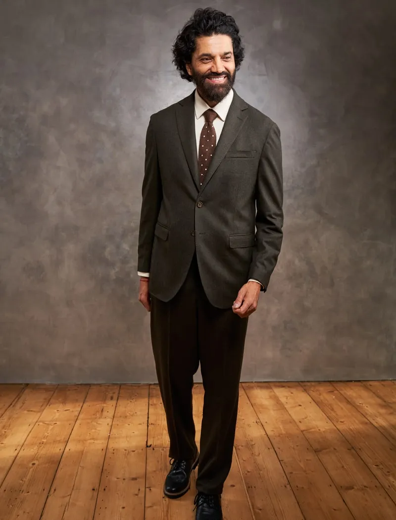 Green Brown Flannel Wool Blazer