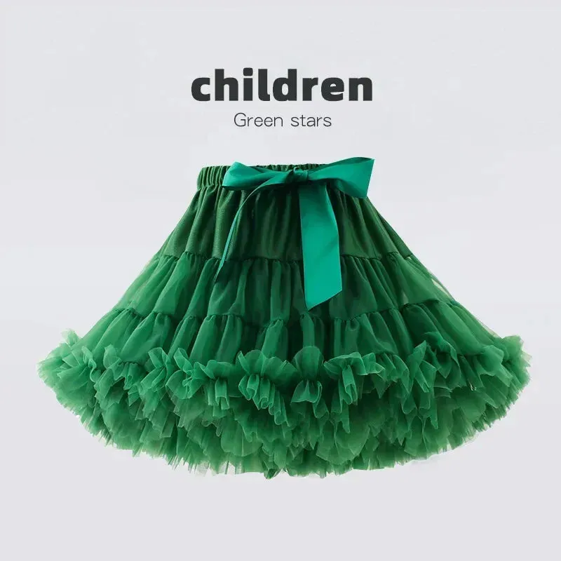 HOT Girls Tutu Skirts Solid Fluffy Tulle Princess Ball Gown Pettiskirt Kids Ballet Party Performance Dress for Children PP001