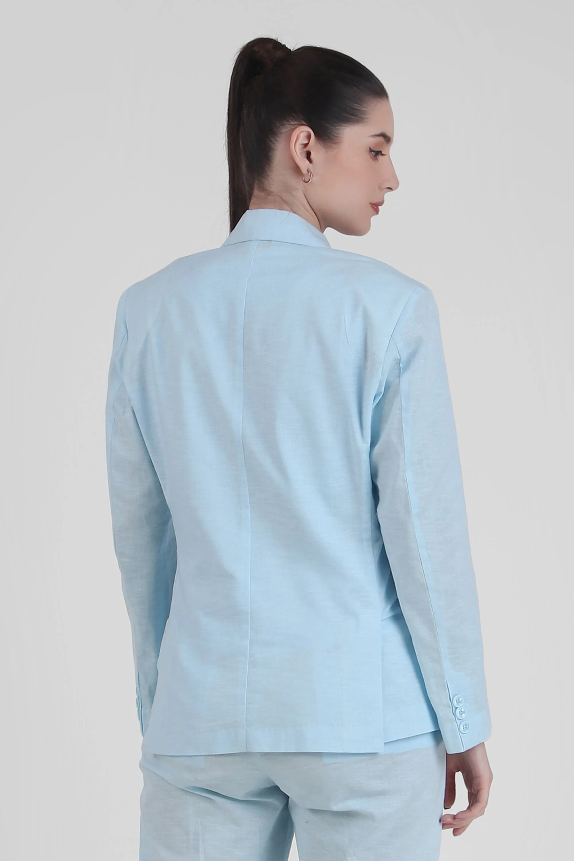 Linen Blend, Breathable Single Breasted Blazer, Sky Blue