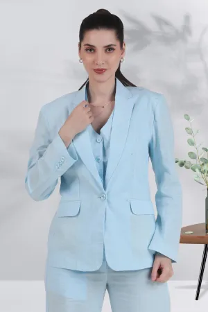Linen Blend, Breathable Single Breasted Blazer, Sky Blue