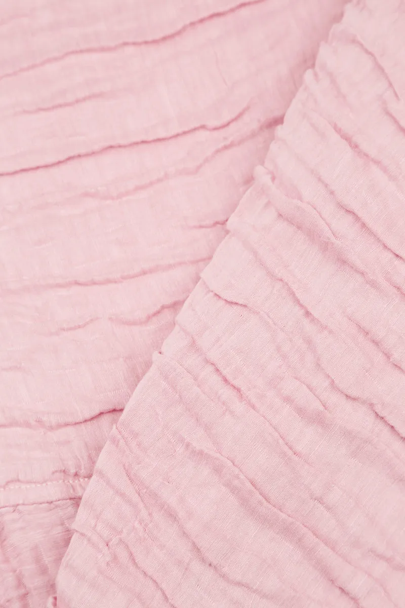 Loose Crinkled Powder Pink Silk Linen Shirt