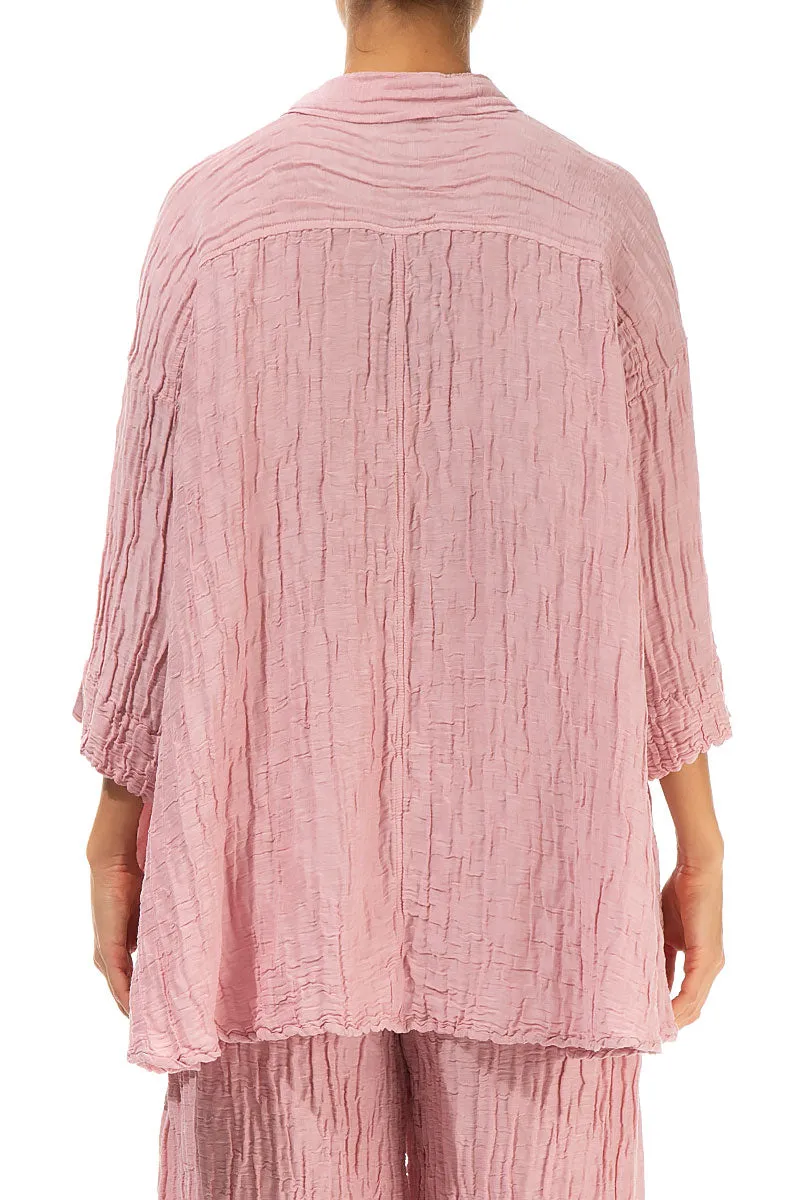 Loose Crinkled Powder Pink Silk Linen Shirt