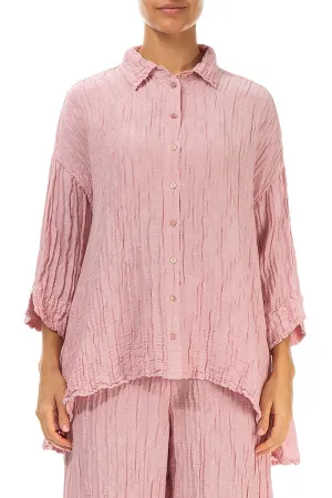 Loose Crinkled Powder Pink Silk Linen Shirt