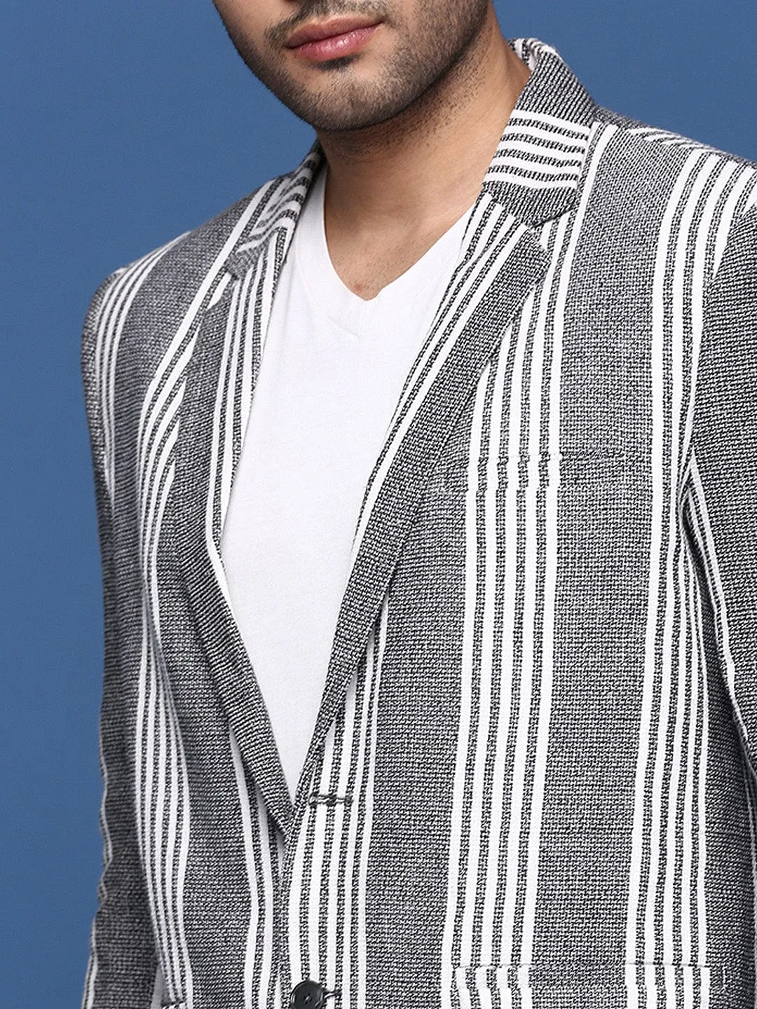 Men Grey Slim Fit Single Breasted Cotton Casual Blazer