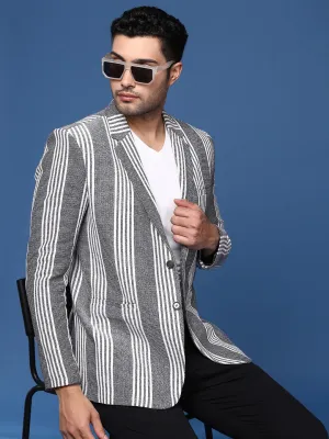Men Grey Slim Fit Single Breasted Cotton Casual Blazer