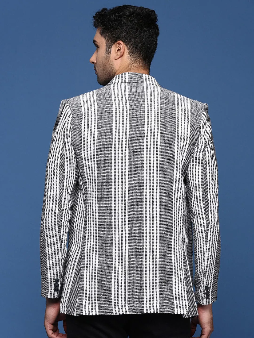 Men Grey Slim Fit Single Breasted Cotton Casual Blazer