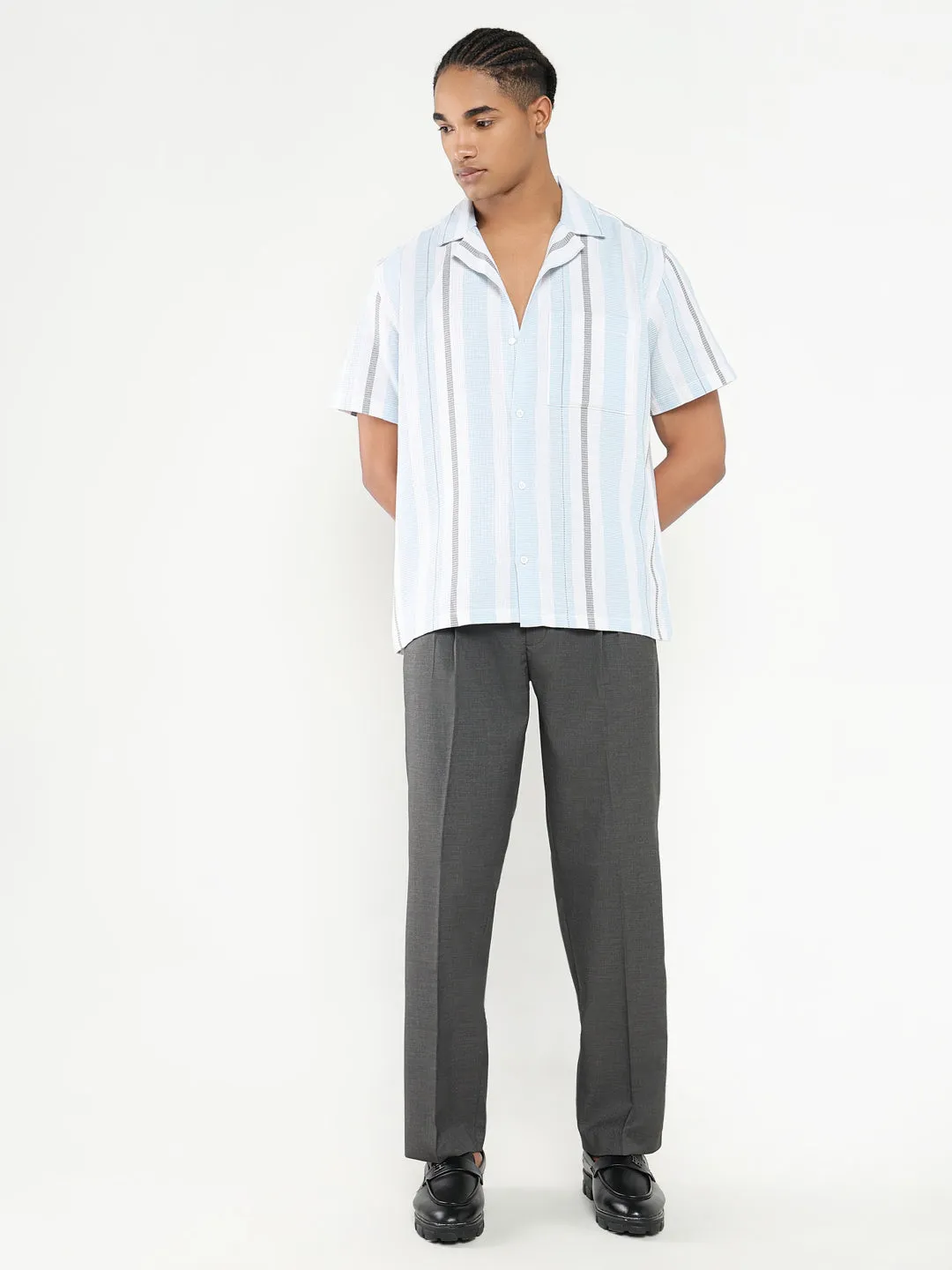 Men Grey Solid Formal Loose fit Trousers