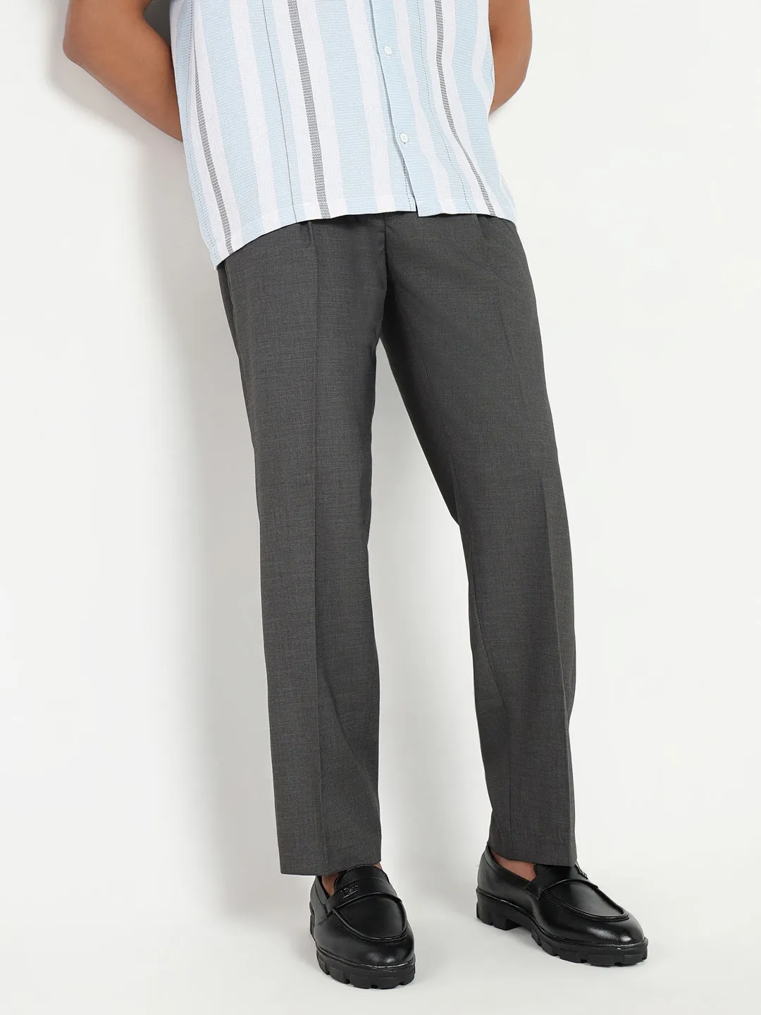 Men Grey Solid Formal Loose fit Trousers