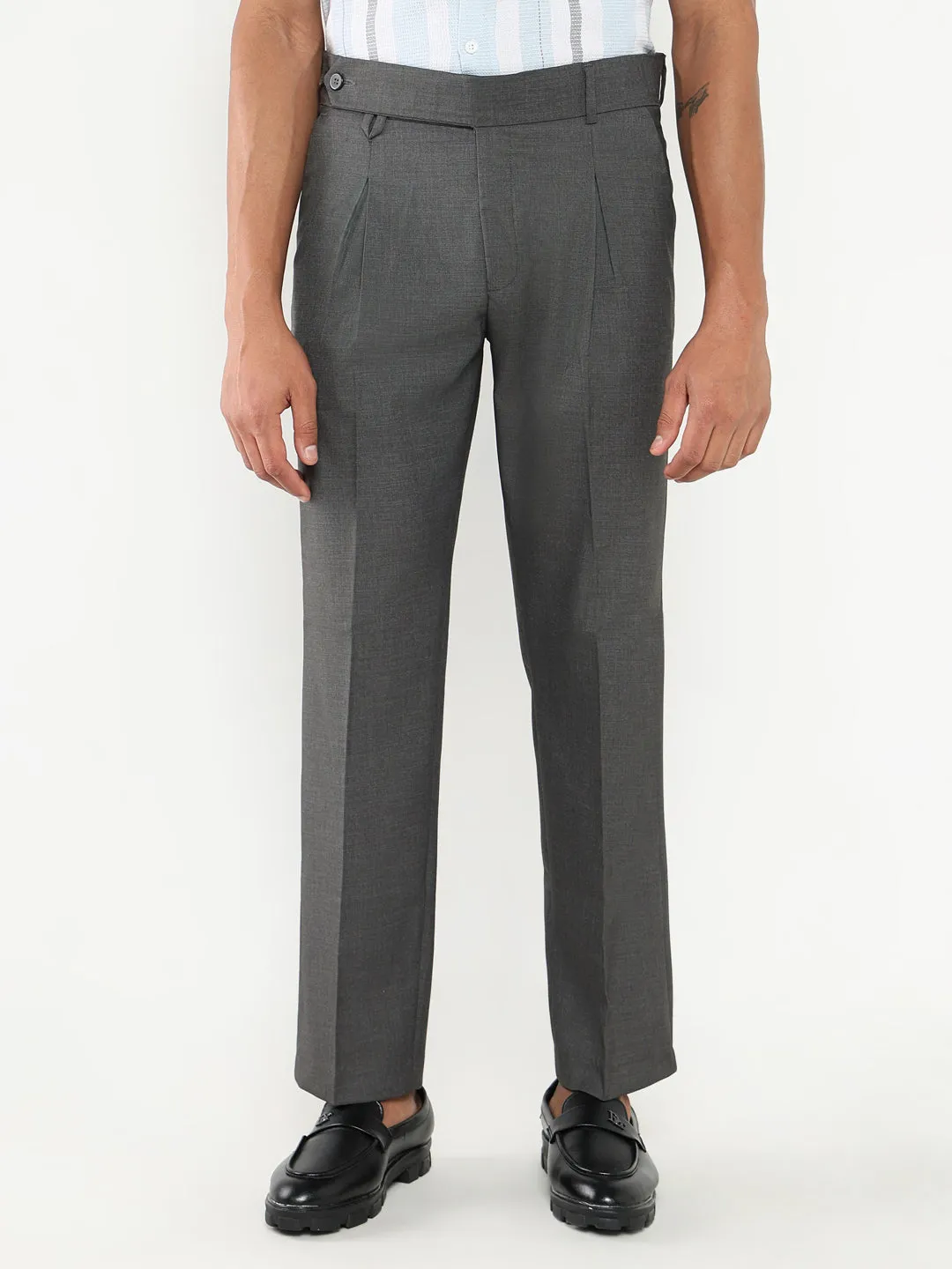 Men Grey Solid Formal Loose fit Trousers