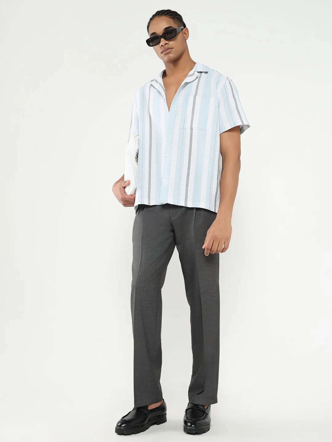 Men Grey Solid Formal Loose fit Trousers