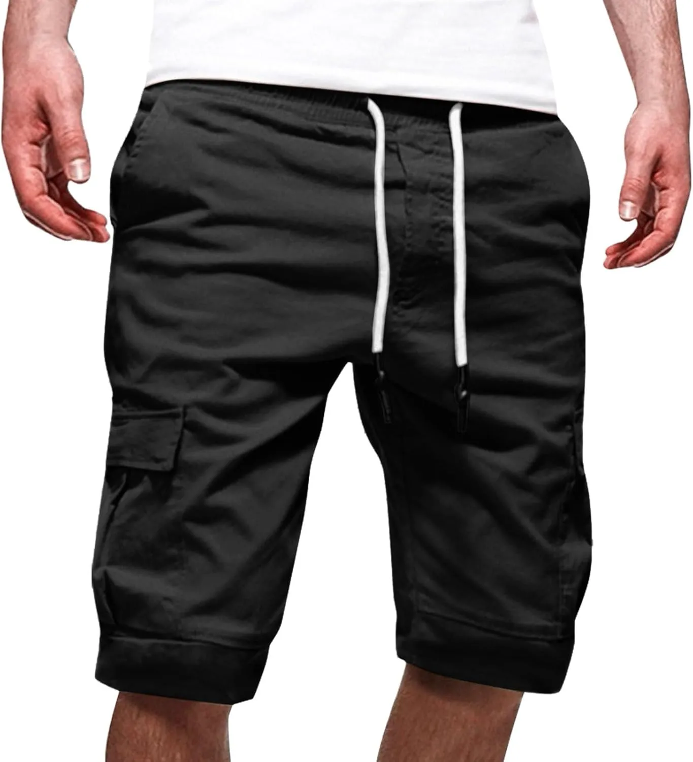Mens Cargo Shorts Casual Summer Outdoor Hiking Work Shorts with Multi Pockets Fashionable Drawstring Woven Workout Shorts