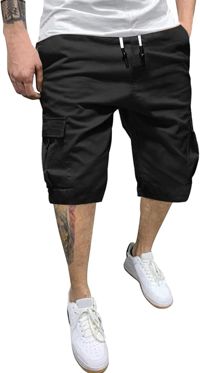Mens Cargo Shorts Casual Summer Outdoor Hiking Work Shorts with Multi Pockets Fashionable Drawstring Woven Workout Shorts