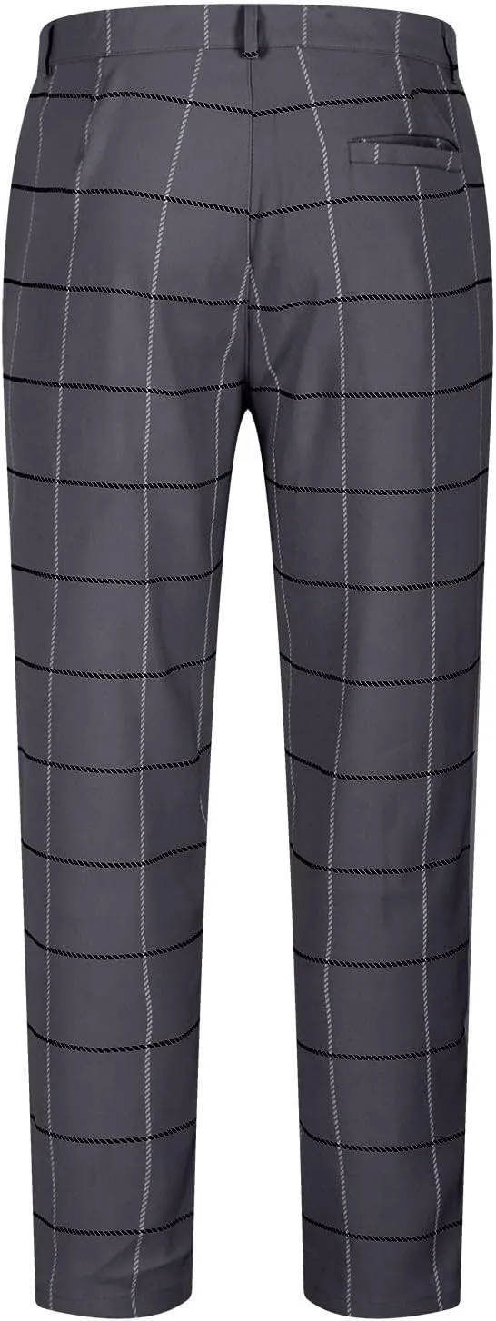 Men's Fashion Stretch Dress Pants Slim Fit Lightweight Plaid Skinny Long Pants Casual Business Work Golf Trousers