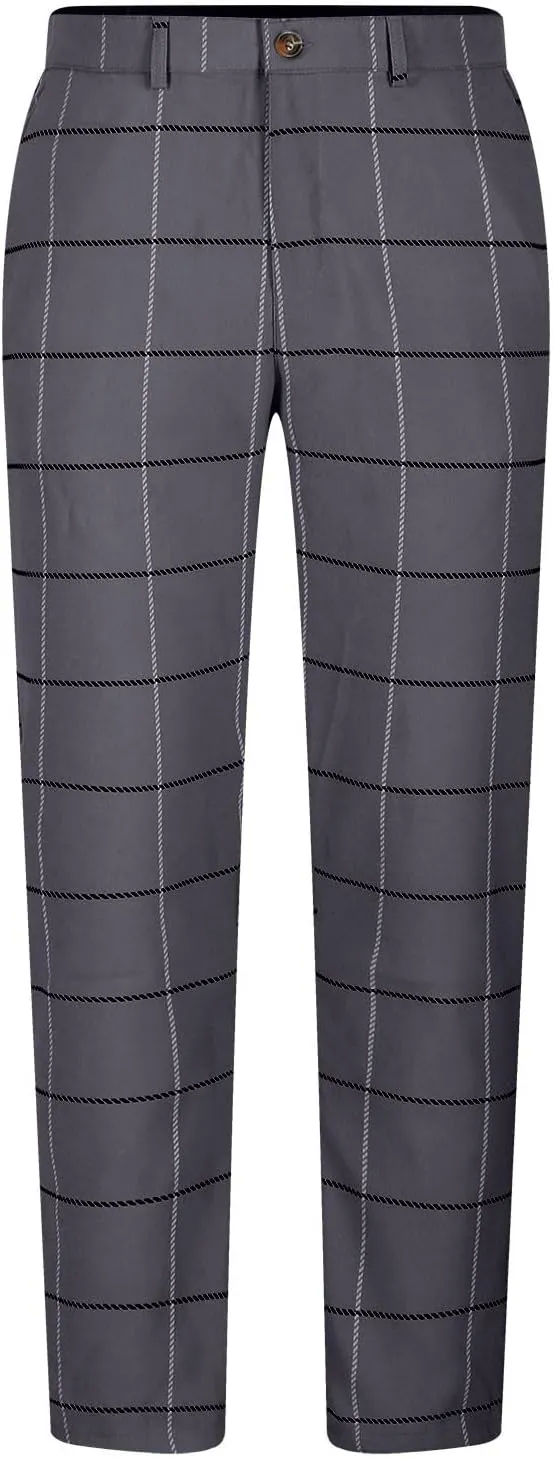 Men's Fashion Stretch Dress Pants Slim Fit Lightweight Plaid Skinny Long Pants Casual Business Work Golf Trousers