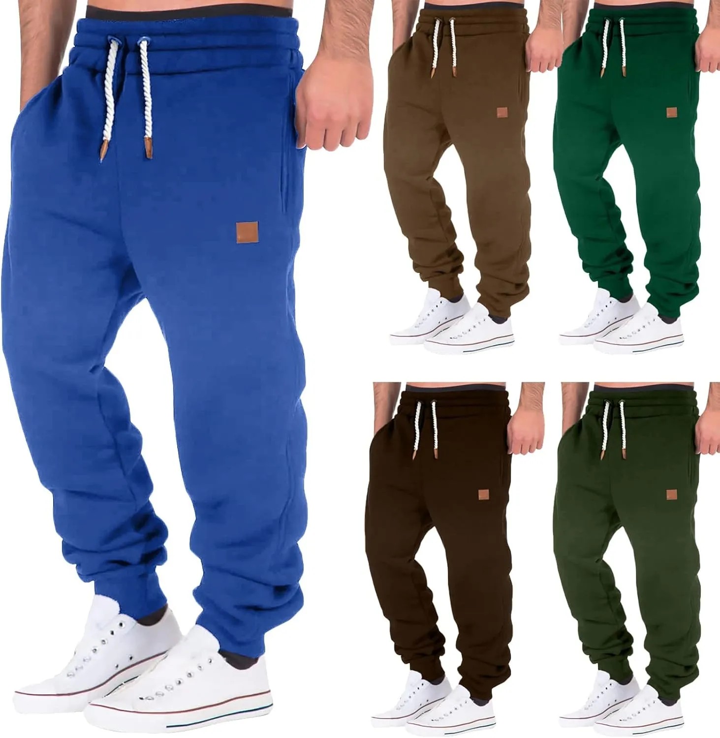 Mens Workout Cargo Sweatpants Fleece Joggers with Pockets Mens Workout Cargo Sweatpants Athletic Pants Open Bottom