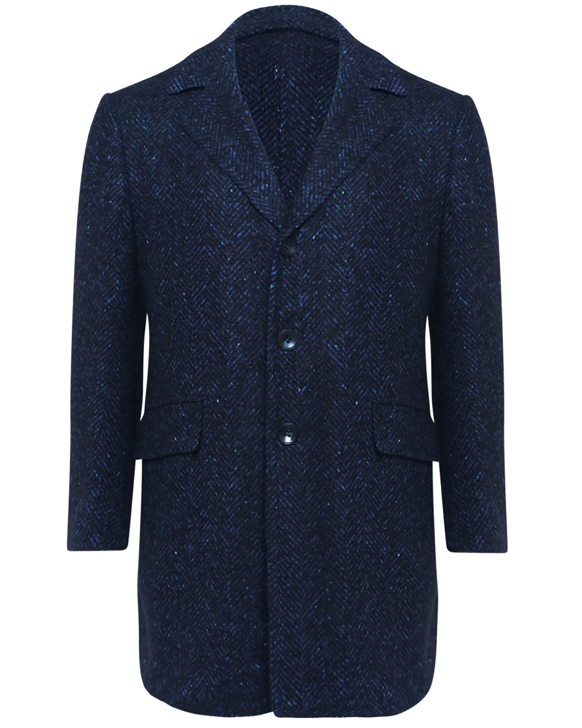 Navy and Blue Chevron Wool Blend Coat