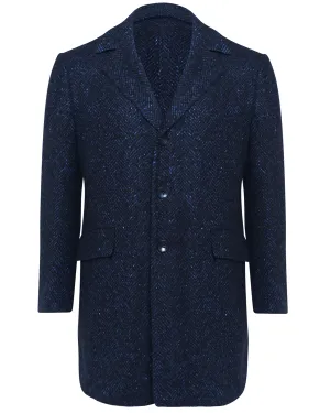 Navy and Blue Chevron Wool Blend Coat