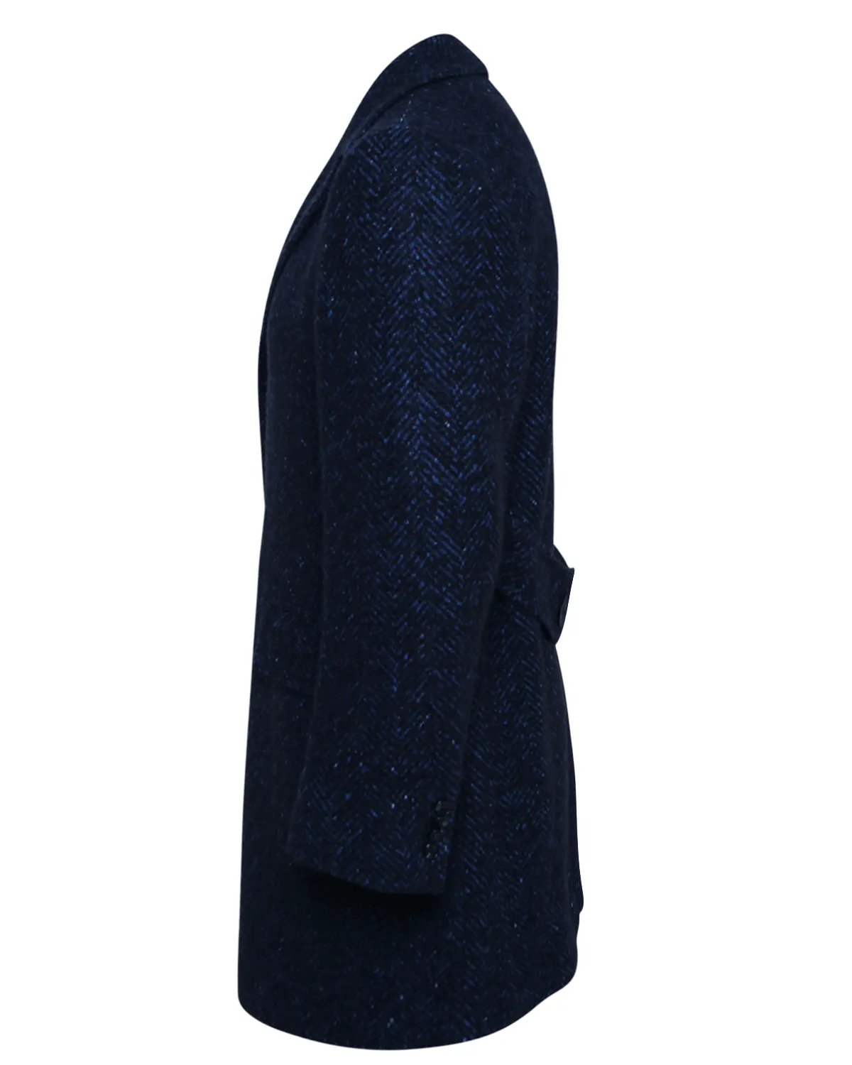 Navy and Blue Chevron Wool Blend Coat