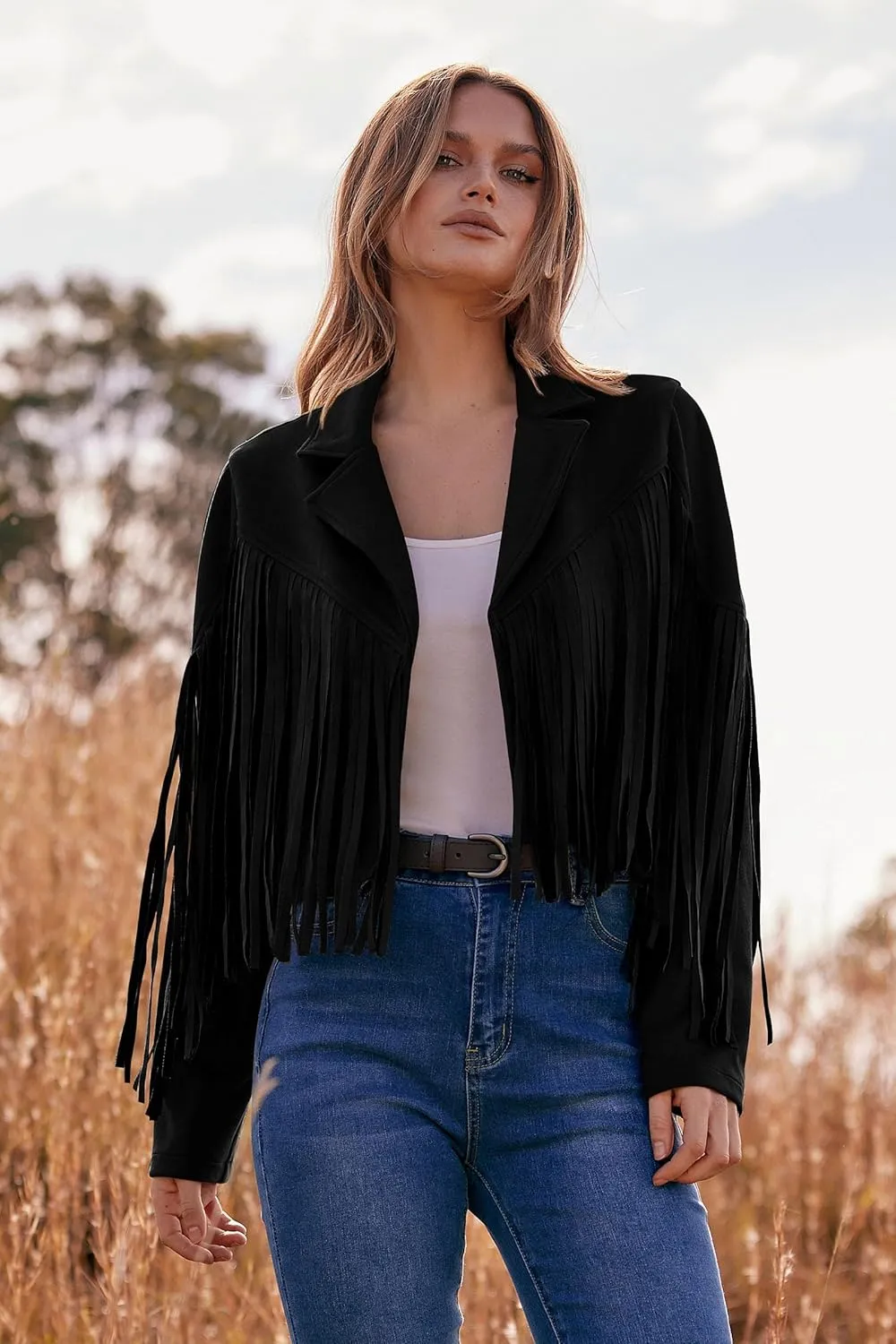PRETTYGARDEN Women's Faux Suede Leather Jackets Tassel Motorcycle Cropped Coats 2025 Fashion Clothes