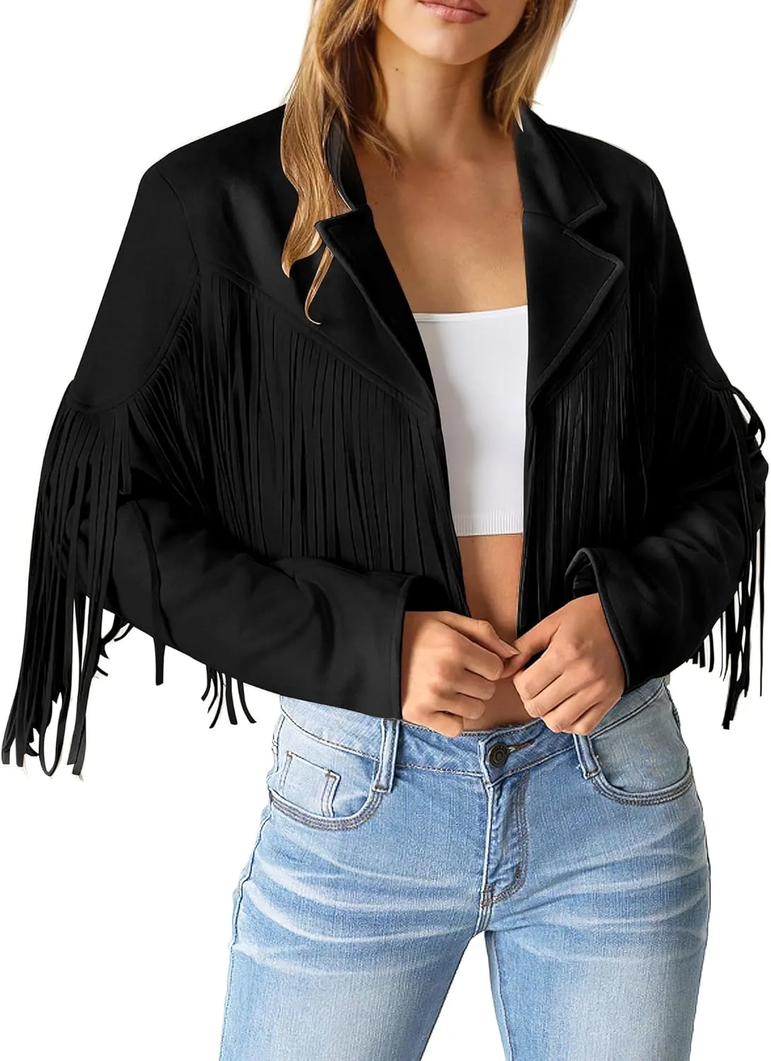 PRETTYGARDEN Women's Faux Suede Leather Jackets Tassel Motorcycle Cropped Coats 2025 Fashion Clothes