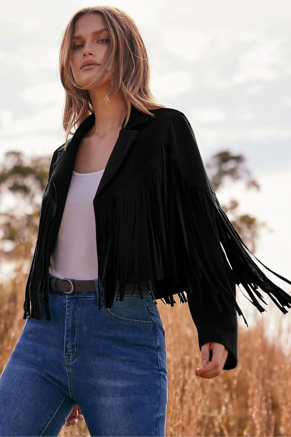 PRETTYGARDEN Women's Faux Suede Leather Jackets Tassel Motorcycle Cropped Coats 2025 Fashion Clothes