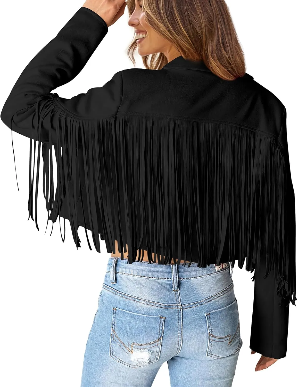 PRETTYGARDEN Women's Faux Suede Leather Jackets Tassel Motorcycle Cropped Coats 2025 Fashion Clothes