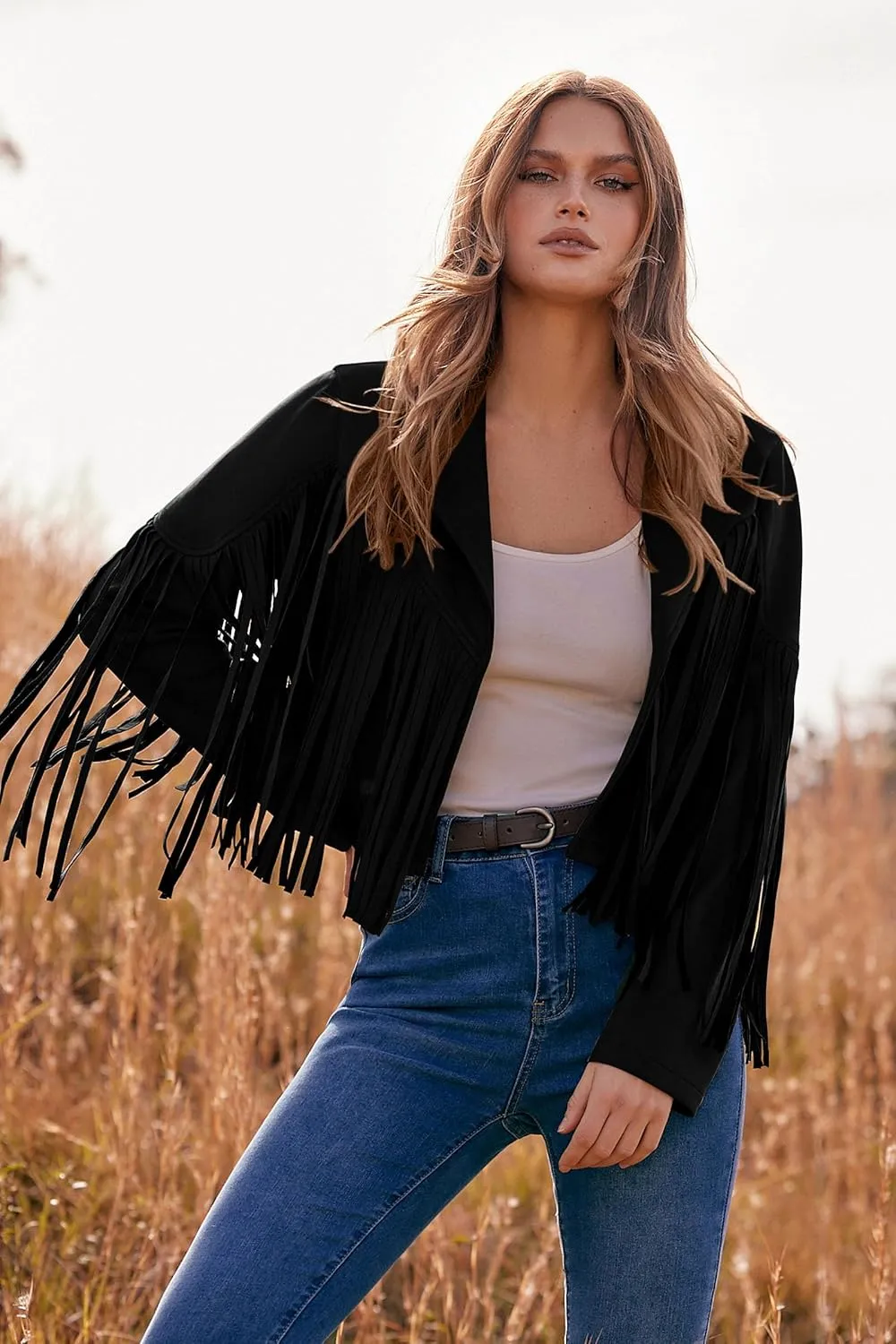 PRETTYGARDEN Women's Faux Suede Leather Jackets Tassel Motorcycle Cropped Coats 2025 Fashion Clothes