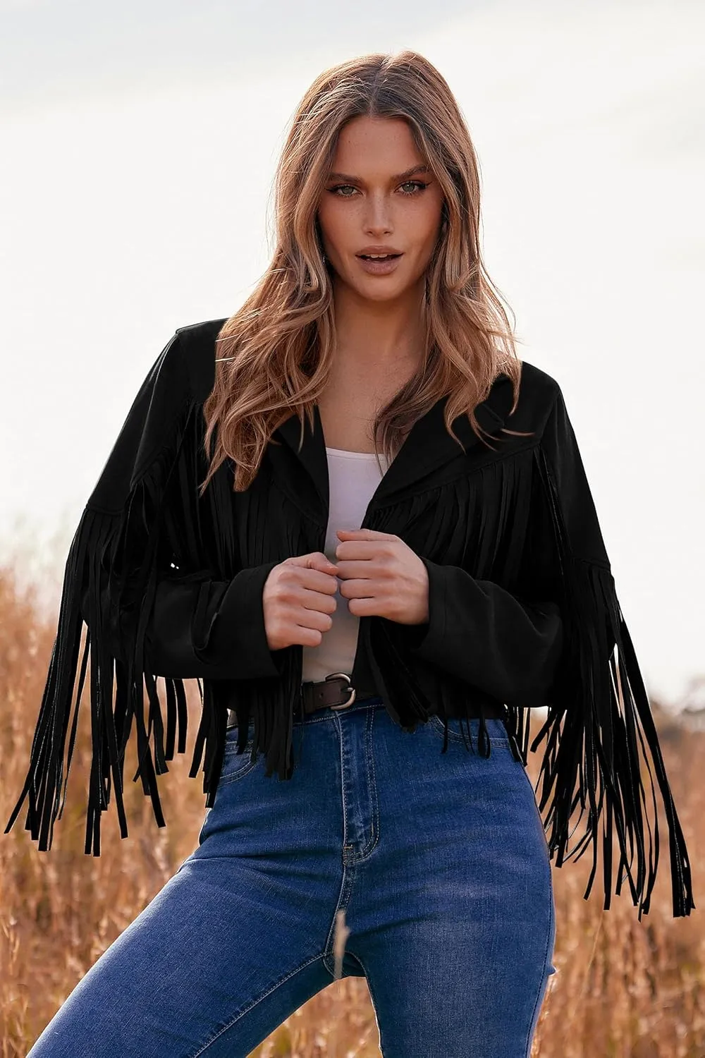 PRETTYGARDEN Women's Faux Suede Leather Jackets Tassel Motorcycle Cropped Coats 2025 Fashion Clothes