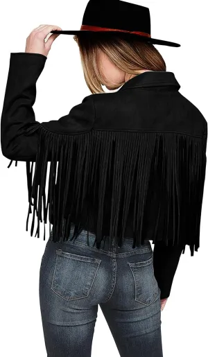 PRETTYGARDEN Women's Faux Suede Leather Jackets Tassel Motorcycle Cropped Coats 2025 Fashion Clothes