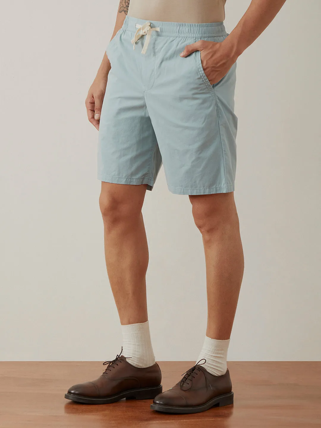 Sky Blue Plain Cotton Shorts
