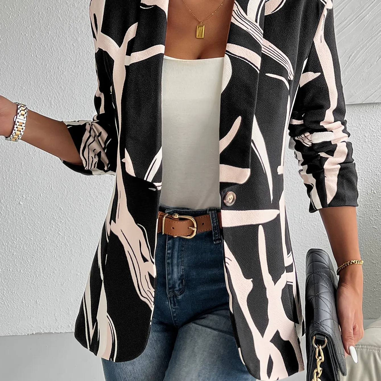 SOPHILIA | Blazer with Abstract Print and Lapel Collar