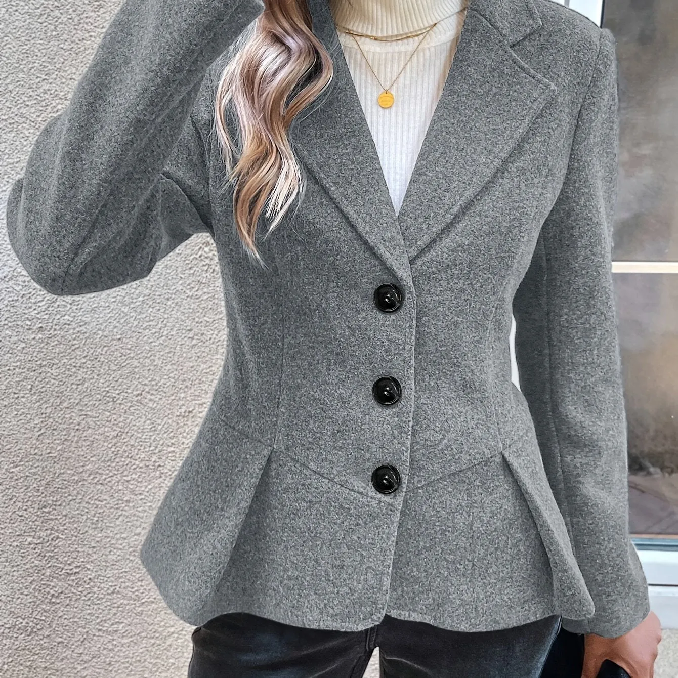 SOVINA | Elegant Solid Color Women's Blazer with Chic Lapel Collar and Button Detail
