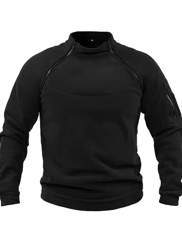 Stylish Men's Hoodie with Stand Collar and Sleeve Pocket - SF1355